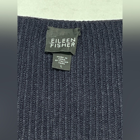 Eileen Fisher Sweater Large Navy Blue Pullover V Neck Rib Knit Casual - Picture 2 of 8